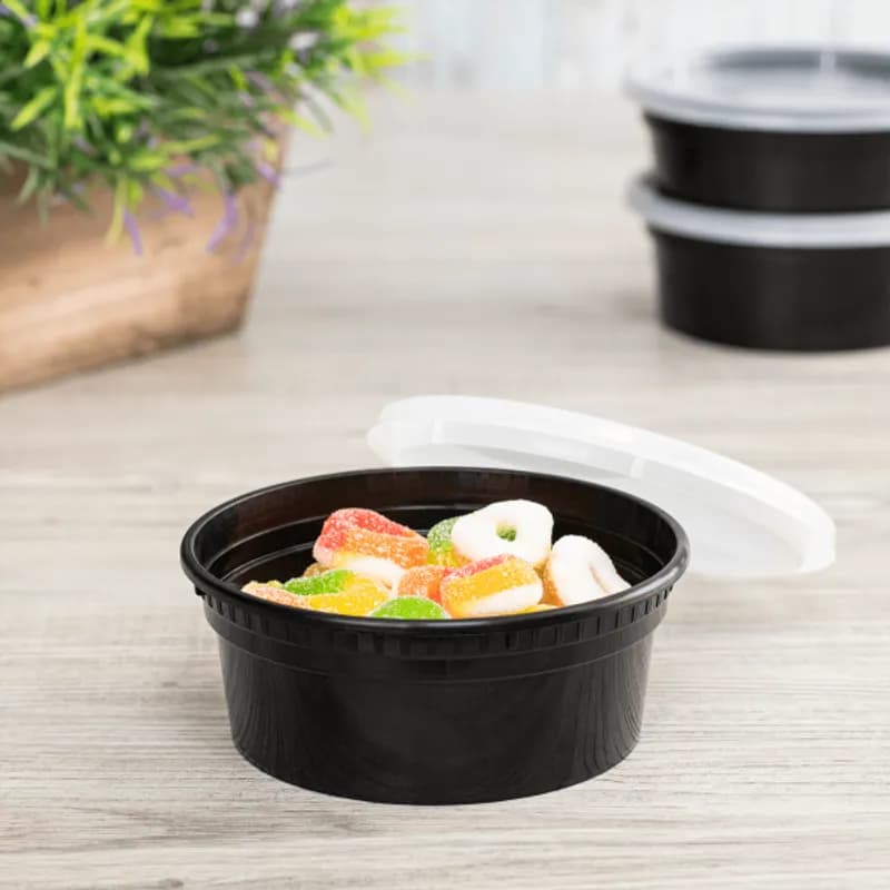 Deli Container Base & Lid Combo 8 OZ PP Black Injection Molded 240/Case