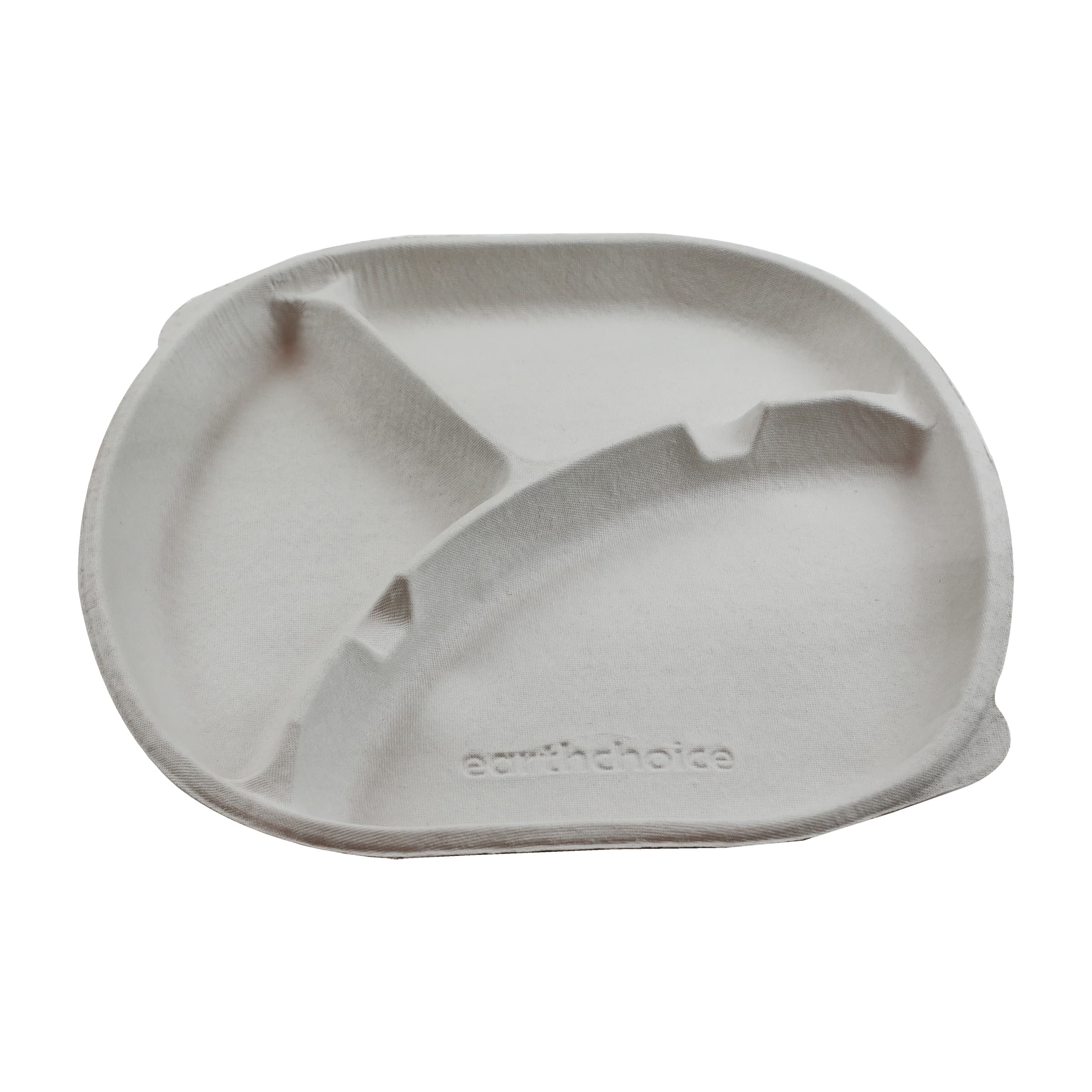 Cafeteria & School Lunch Tray 10.5X1 IN 3 Compartment Molded Fiber Natural Round 250/Case
