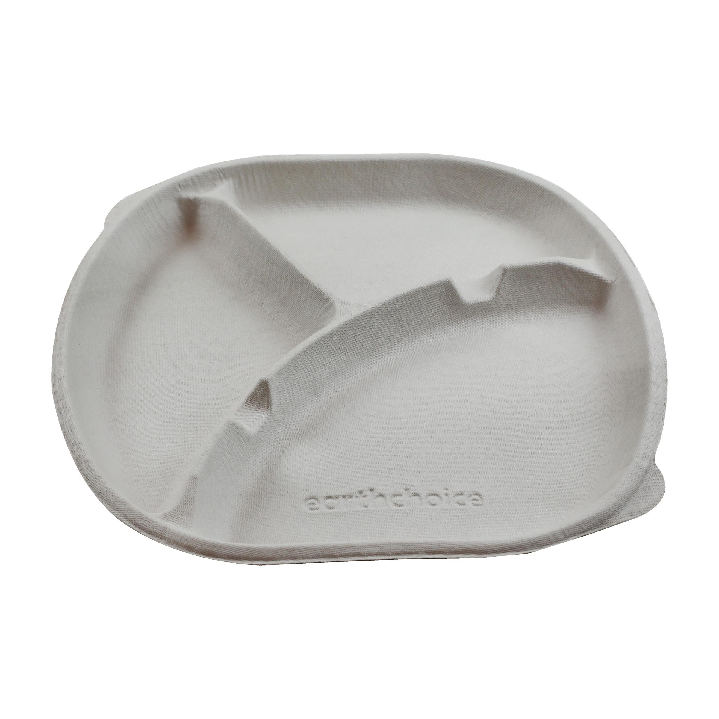 Cafeteria & School Lunch Tray 10.5X1 IN 3 Compartment Molded Fiber Natural Round 250/Case