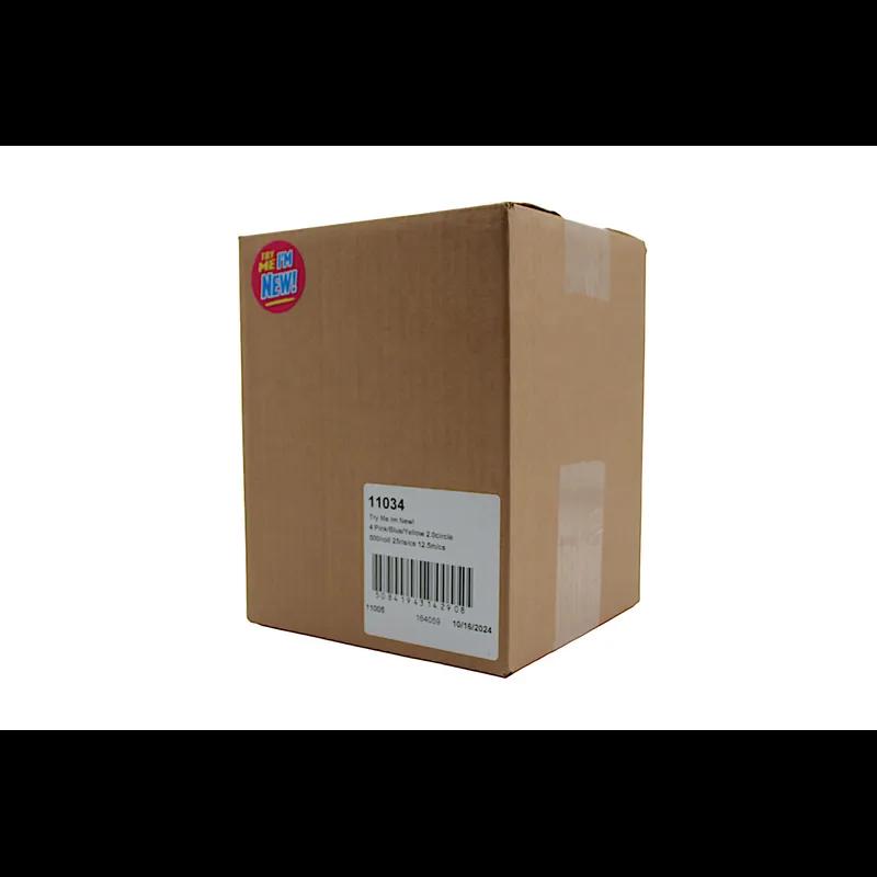 Try Me Im New! Promo Label 2 IN Pink Blue Yellow Circle 500 Count/Roll 25 Rolls/Case 12500 Count/Case