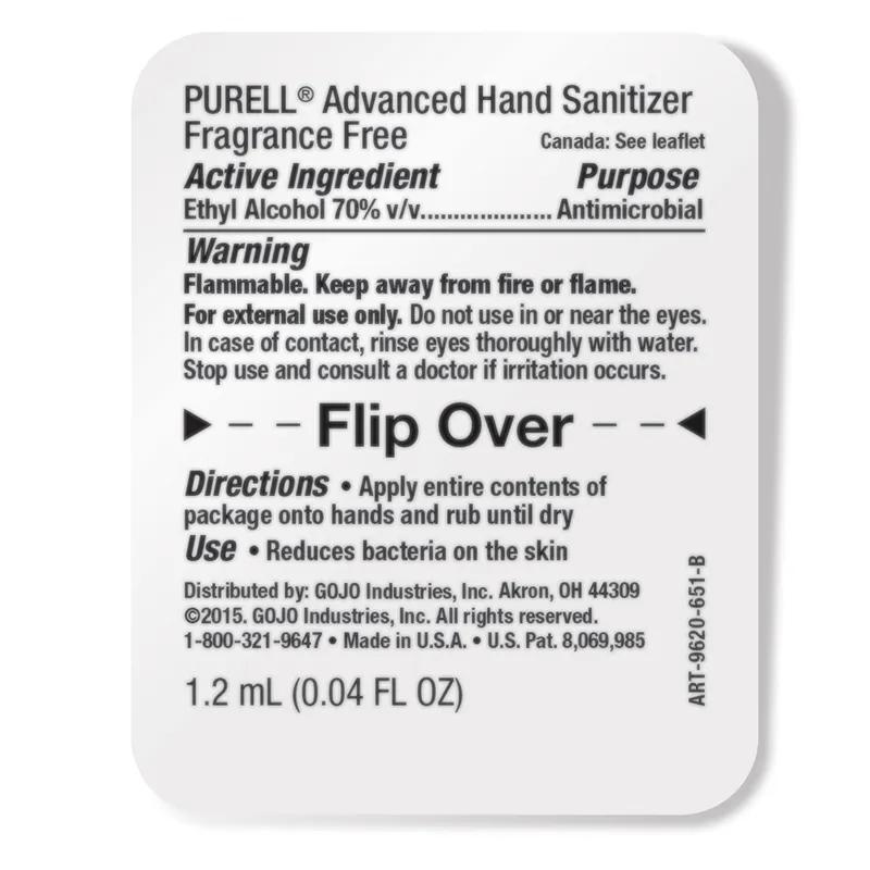 Purell® Hand Sanitizer Gel 0.04 OZ 1.5X0.12X2 IN Fragrance Free Individually Wrapped Advanced 2000/Case