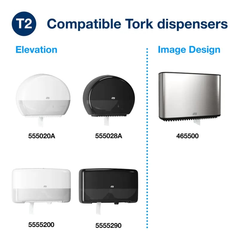 Tork Toilet Paper & Tissue Roll T2 3.48IN X751FT 2PLY White Mini Jumbo Roll Tissue (JRT) Refill 12 Rolls/Case