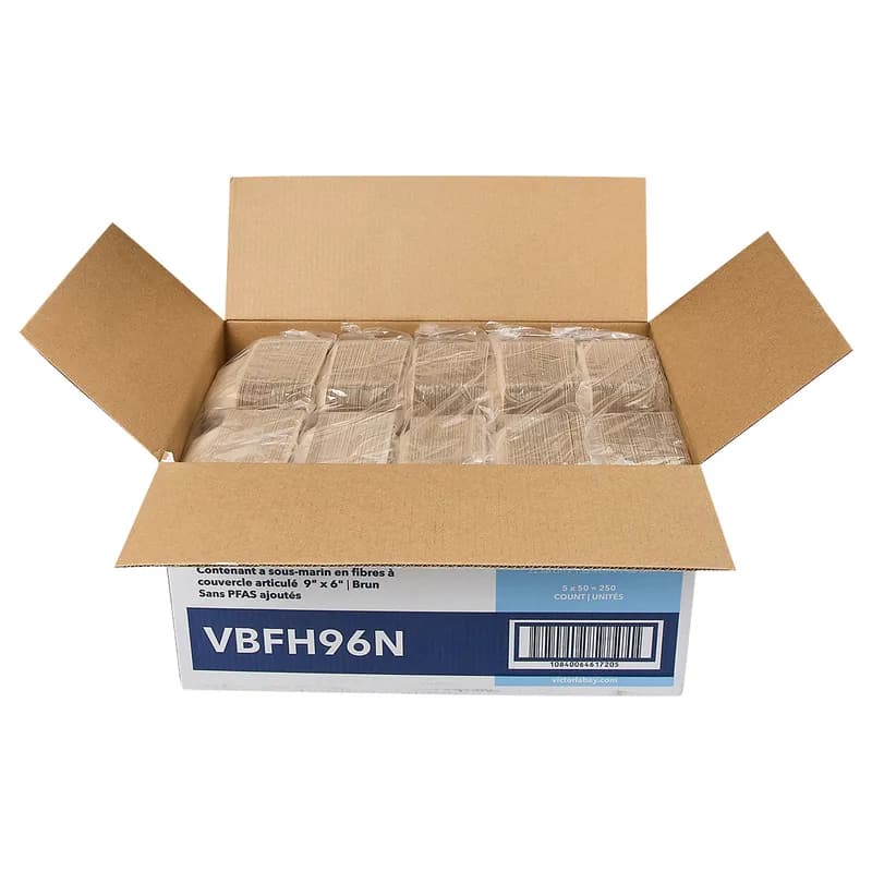 Victoria Bay Take-Out Container Hinged 9X6X3 IN Plant Fiber Brown Rectangle 250/Case