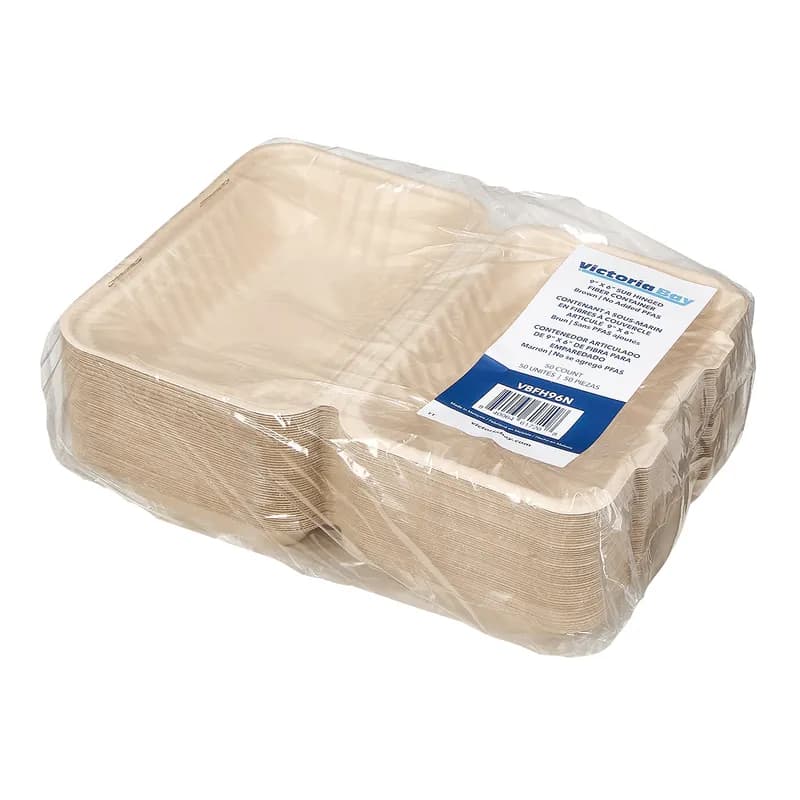 Victoria Bay Take-Out Container Hinged 9X6X3 IN Plant Fiber Brown Rectangle 250/Case
