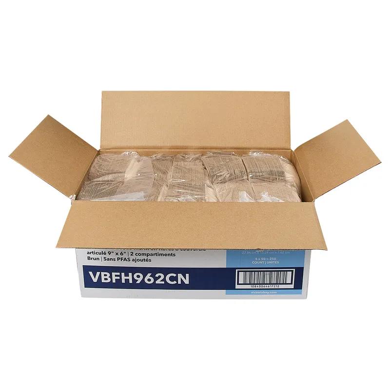 Victoria Bay Take-Out Container Hinged 9X6 IN 2 Compartment Plant Fiber Brown Rectangle 250/Case