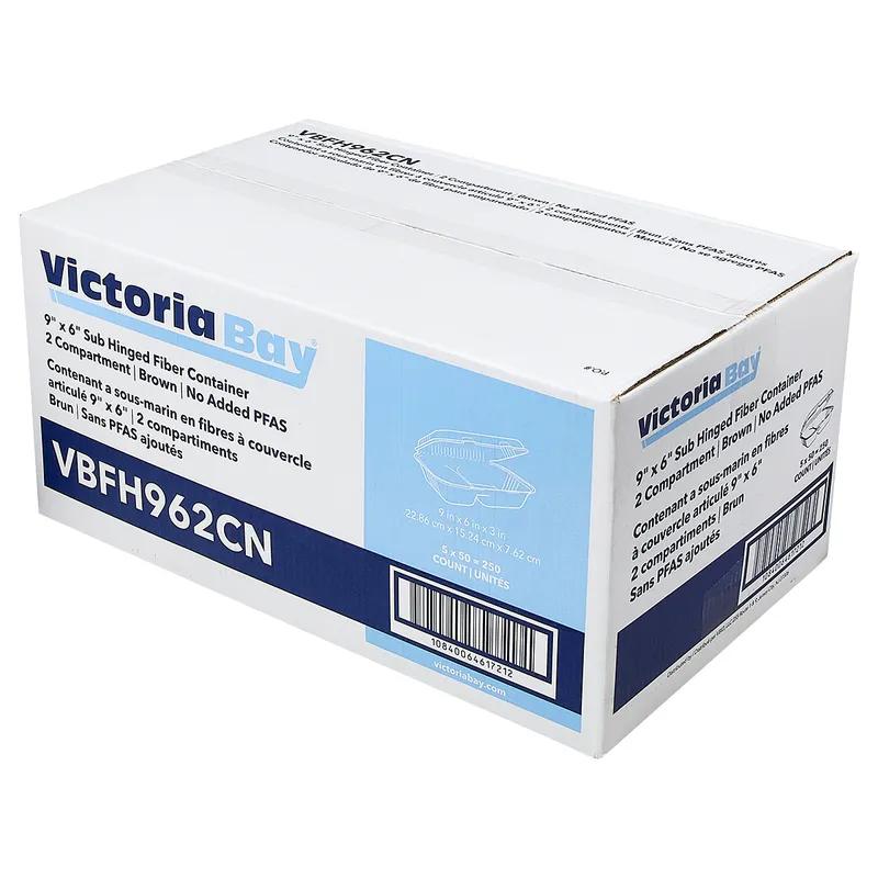 Victoria Bay Take-Out Container Hinged 9X6 IN 2 Compartment Plant Fiber Brown Rectangle 250/Case