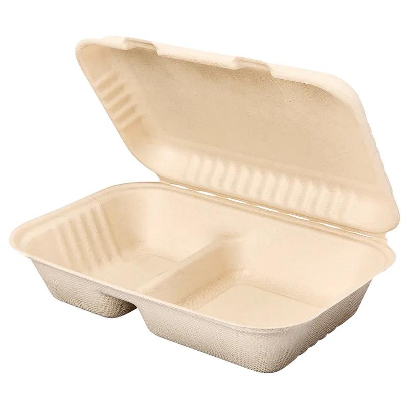 Victoria Bay Take-Out Container Hinged 9X6 IN 2 Compartment Plant Fiber Brown Rectangle 250/Case