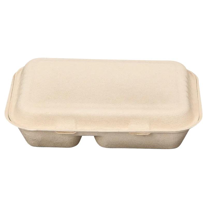 Victoria Bay Take-Out Container Hinged 9X6 IN 2 Compartment Plant Fiber Brown Rectangle 250/Case