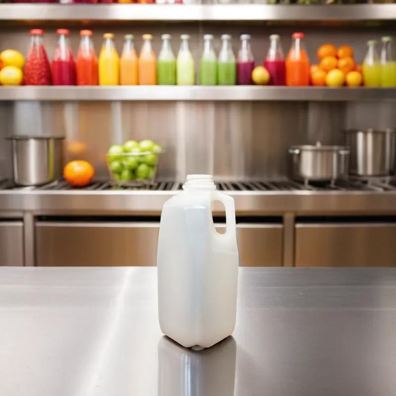 Juice Bottle 0.5 GAL HDPE Natural Plain Square With Handle 108/Case