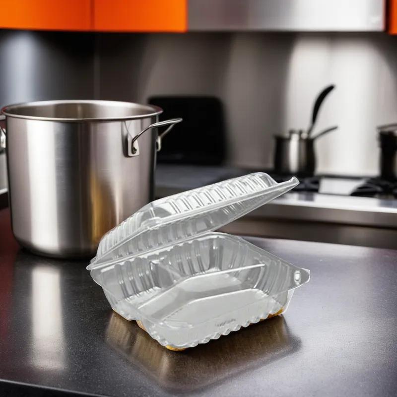 Take-Out Container Hinged 3 Compartment OPS Clear Medium Weight 125 Count/Pack 2 Packs/Case 250 Count/Case