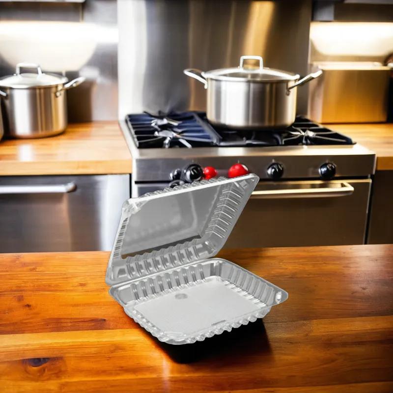 Take-Out Container Hinged 8X8 IN OPS Clear Shallow 125 Count/Pack 2 Packs/Case 250 Count/Case