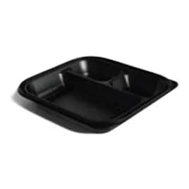 Thermosource Tooling Take-Out Container 9.25X9.25X1.5 IN 3 Compartment PP Black Microwave Safe 400/Case