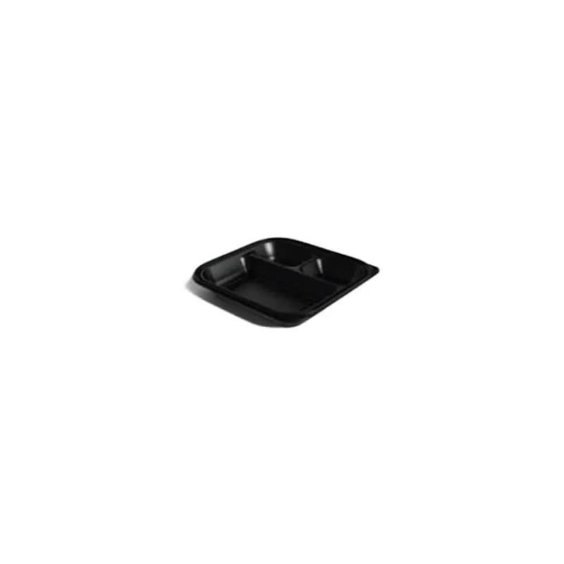 Thermosource Tooling Take-Out Container 9.25X9.25X1.5 IN 3 Compartment PP Black Microwave Safe 400/Case