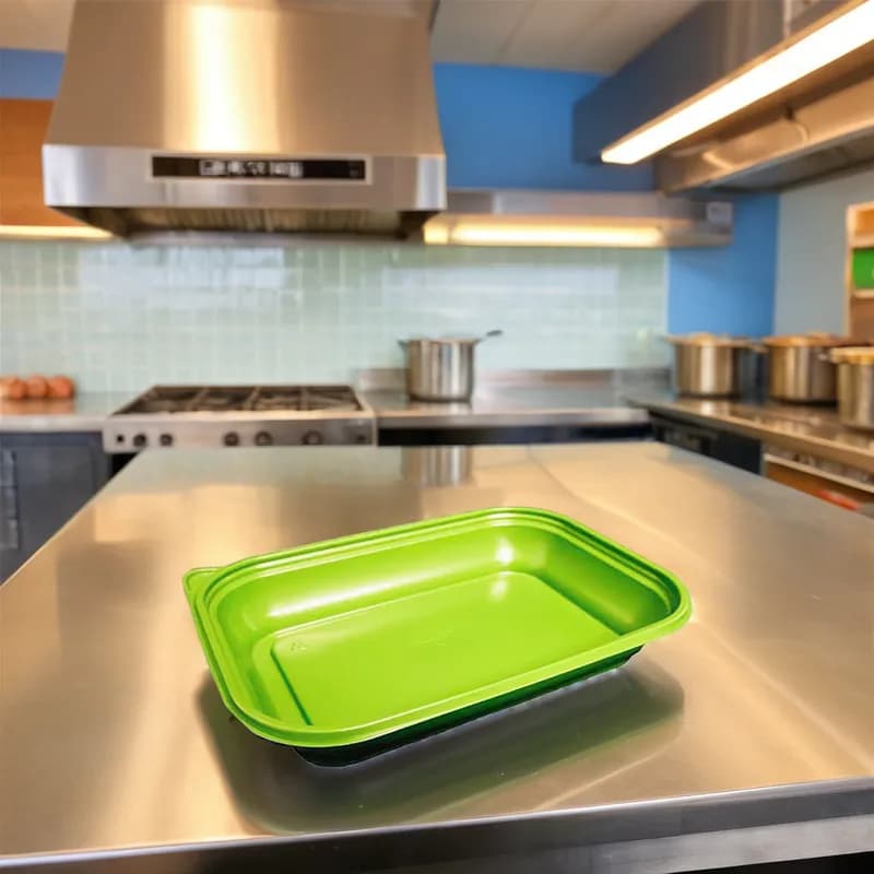 Thermosource Tooling Take-Out Container Base 10X7X1.75 IN PP Green Rectangle Microwave Safe 400/Case