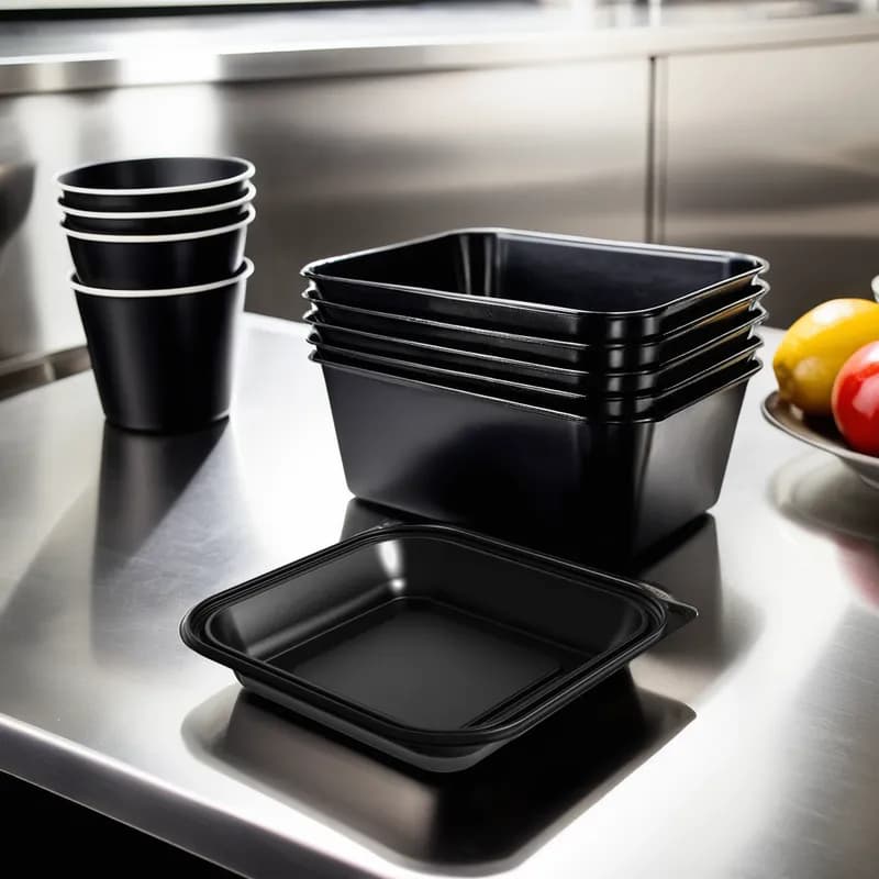 Thermosource Tooling Take-Out Container Base 9.25X9.25X1.5 IN PP Black Microwave Safe 400/Case