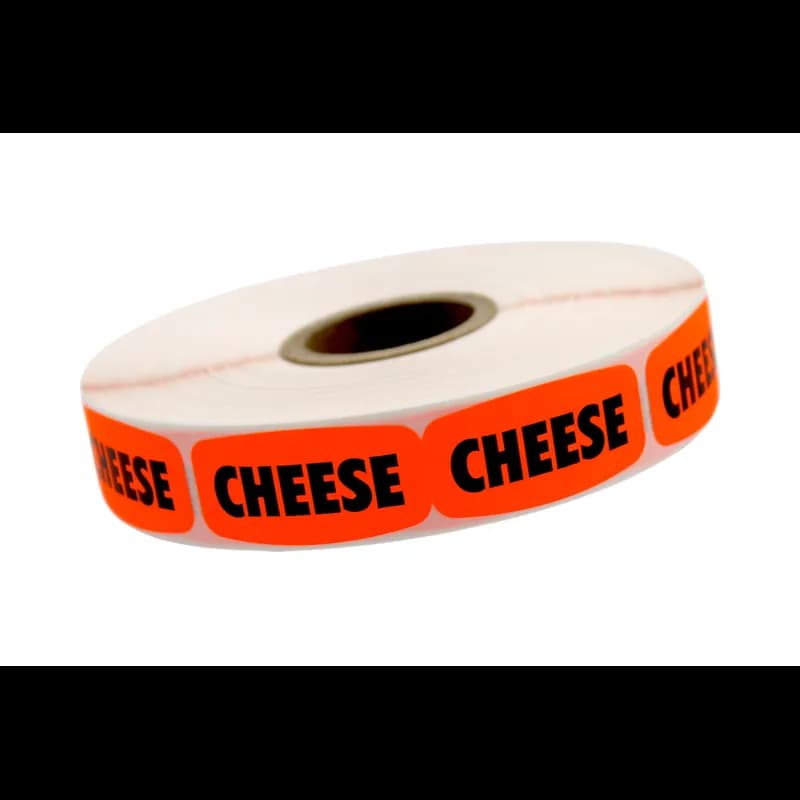 Cheese Label Black Fluorescent Red Short Oval Dayglo 1000 Count/Roll 50 Rolls/Case 50000 Count/Case