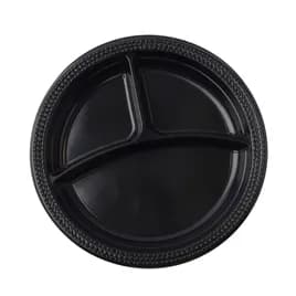 Plate 10.25 IN 3 Compartment PP Black Round 400/Case