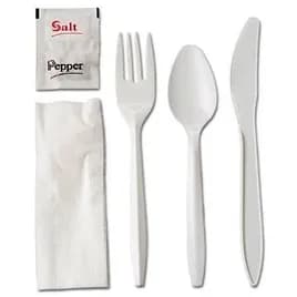 5PC Cutlery Kit PP With Napkin,Fork,Knife,Teaspoon,Salt & Pepper 250/Case