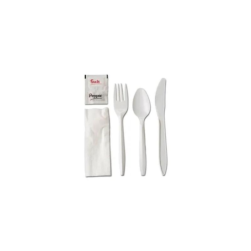 5PC Cutlery Kit PP With Napkin,Fork,Knife,Teaspoon,Salt & Pepper 250/Case