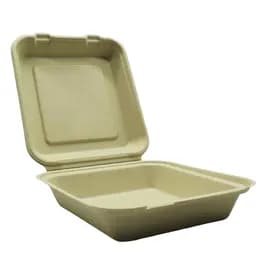 Take-Out Container Hinged 8.5X8X2.7 IN Sugarcane Kraft 200/Case