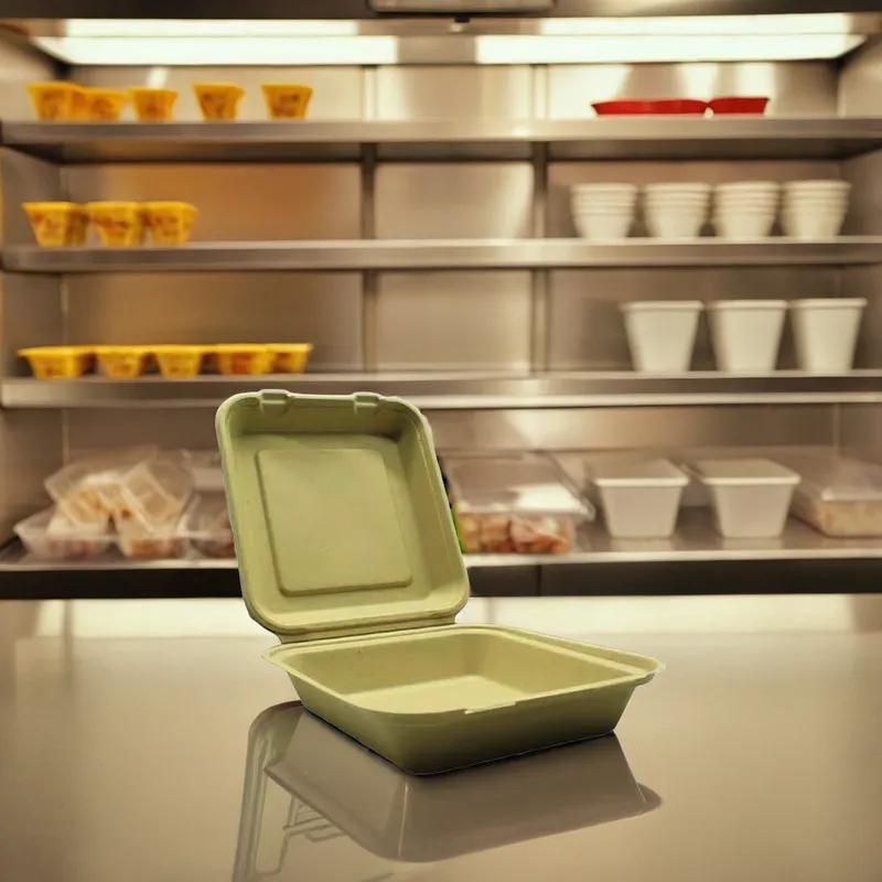 Take-Out Container Hinged 8.5X8X2.7 IN Sugarcane Kraft 200/Case