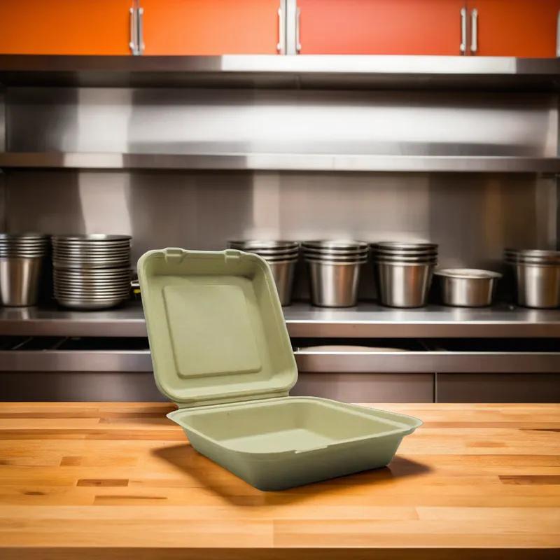 Take-Out Container Hinged 8.5X8X2.7 IN Sugarcane Kraft 200/Case