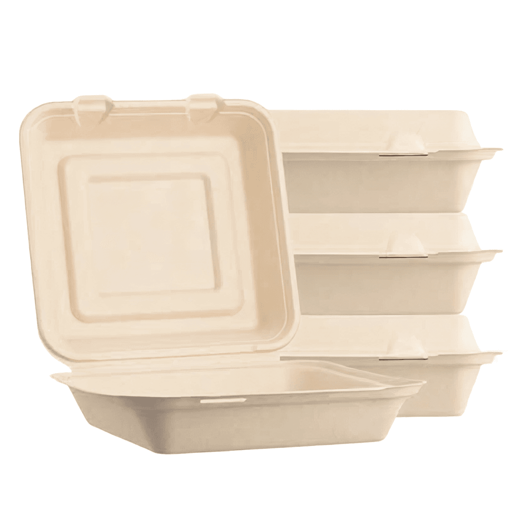 Take-Out Container Hinged 10X10X3 IN Sugarcane Kraft 200/Case