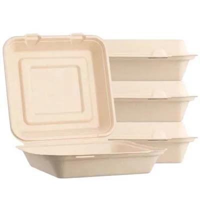 Take-Out Container Hinged 10X10X3 IN Sugarcane Kraft 200/Case
