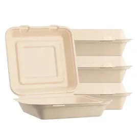 Take-Out Container Hinged 10X10X3 IN Sugarcane Kraft 200/Case