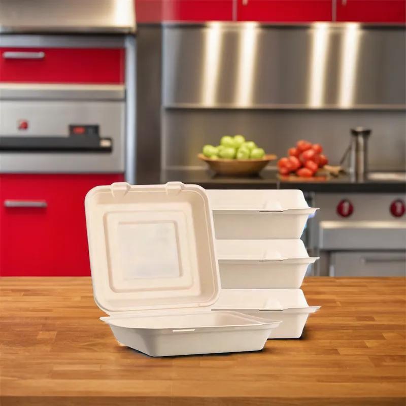 Take-Out Container Hinged 10X10X3 IN Sugarcane Kraft 200/Case