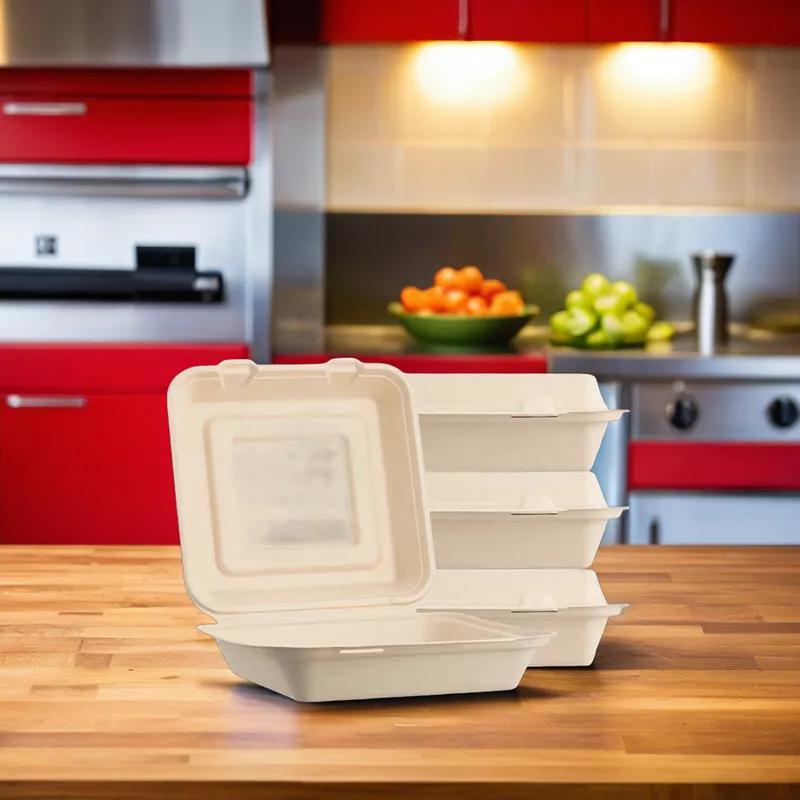 Take-Out Container Hinged 10X10X3 IN Sugarcane Kraft 200/Case