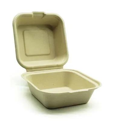 Take-Out Container Hinged 6X6X3 IN Sugarcane Kraft 500/Case