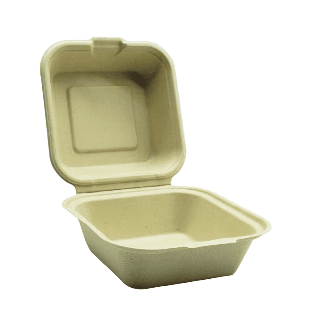 Take-Out Container Hinged 6X6X3 IN Sugarcane Kraft 500/Case