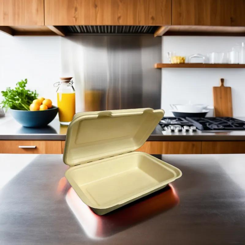 Sugarfiber Hoagie & Sub Take-Out Container Hinged 9X6X3 IN Plant Fiber Natural Rectangle 500/Case