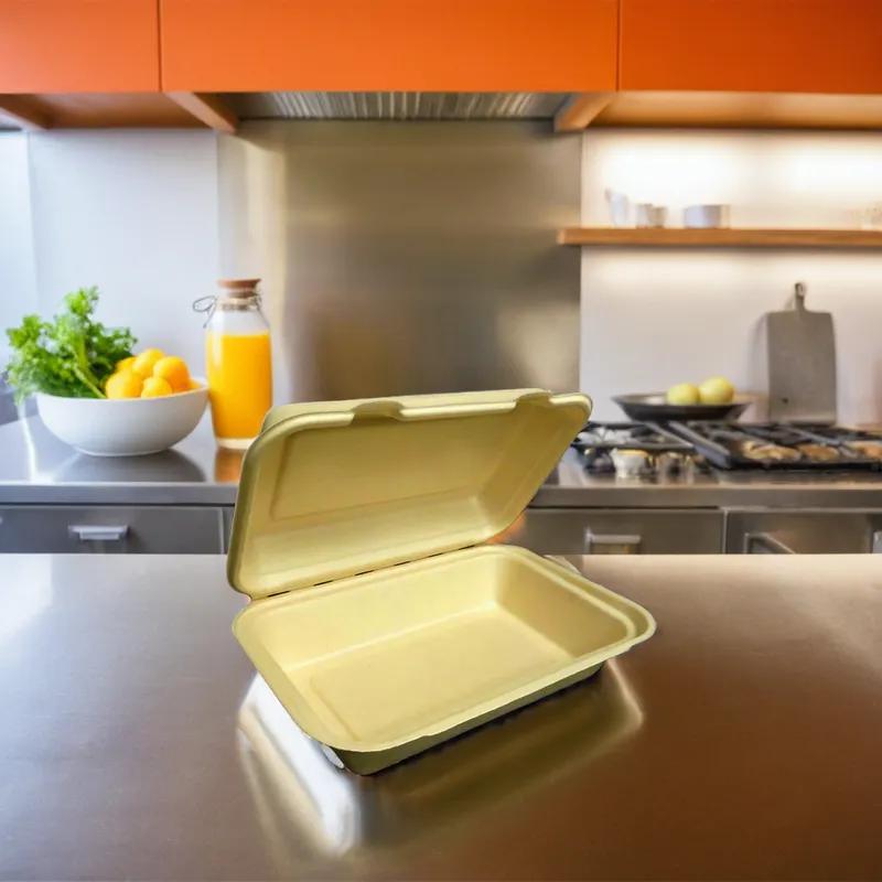 Sugarfiber Hoagie & Sub Take-Out Container Hinged 9X6X3 IN Plant Fiber Natural Rectangle 500/Case