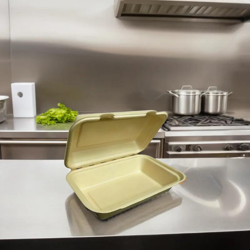 Sugarfiber Hoagie & Sub Take-Out Container Hinged 9X6X3 IN Plant Fiber Natural Rectangle 500/Case