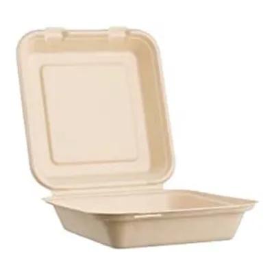 Take-Out Container Hinged 9X9X3 IN Sugarcane Kraft 200/Case