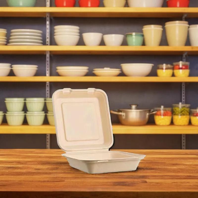 Take-Out Container Hinged 9X9X3 IN Sugarcane Kraft 200/Case