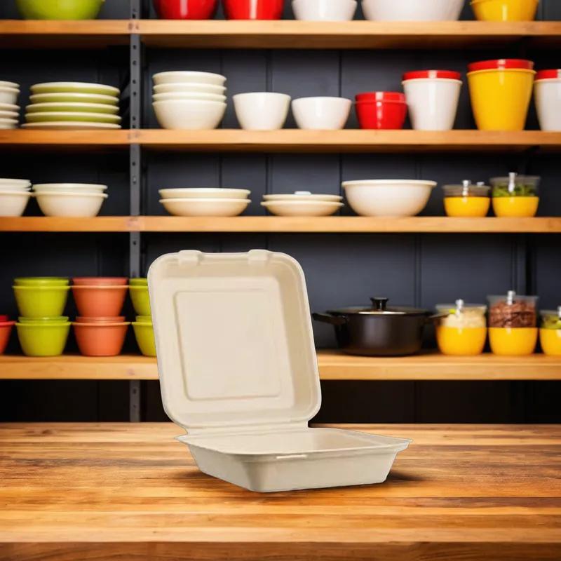 Take-Out Container Hinged 9X9X3 IN Sugarcane Kraft 200/Case