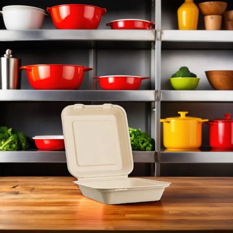 Take-Out Container Hinged 9X9X3 IN Sugarcane Kraft 200/Case