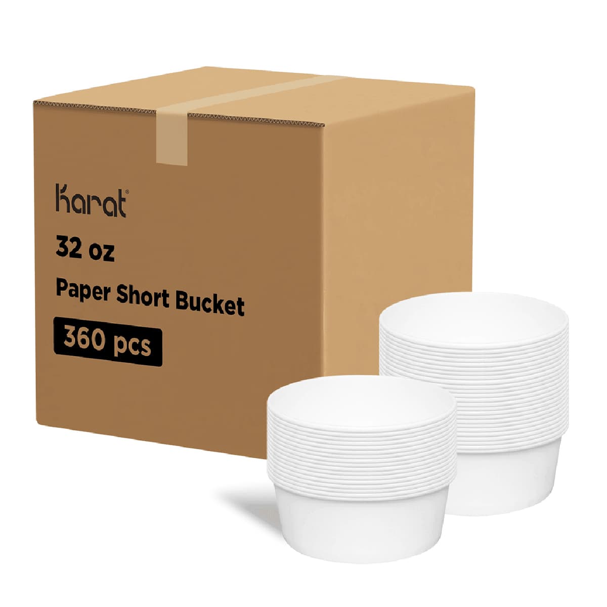 Bucket & Tub 32 OZ Paper White Short 45 Count/Pack 8 Packs/Case 360 Count/Case