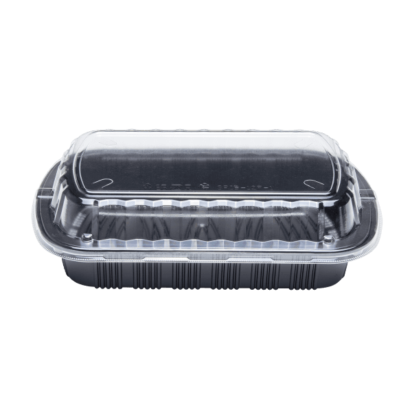 Half Rib Take-Out Container Base & Lid Combo With Dome Lid Black Clear 100/Case