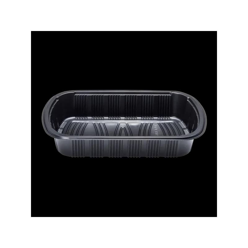 Half Rib Take-Out Container Base & Lid Combo With Dome Lid Black Clear 100/Case