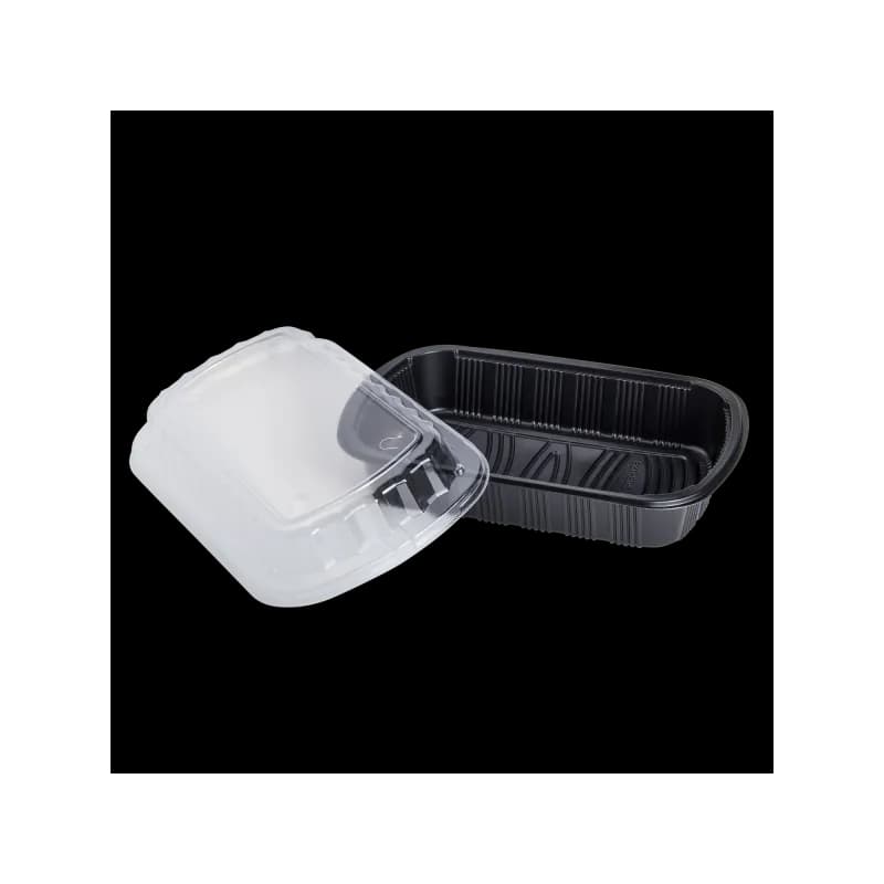 Half Rib Take-Out Container Base & Lid Combo With Dome Lid Black Clear 100/Case