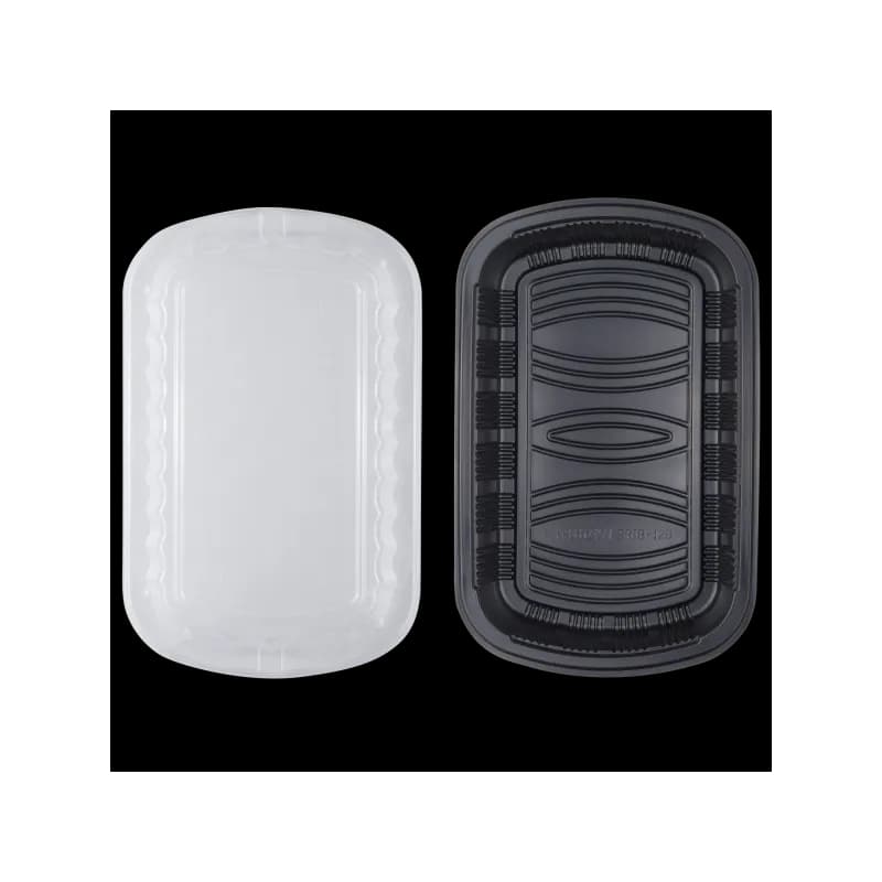 Half Rib Take-Out Container Base & Lid Combo With Dome Lid Black Clear 100/Case
