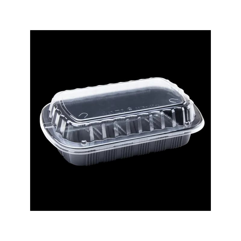 Half Rib Take-Out Container Base & Lid Combo With Dome Lid Black Clear 100/Case