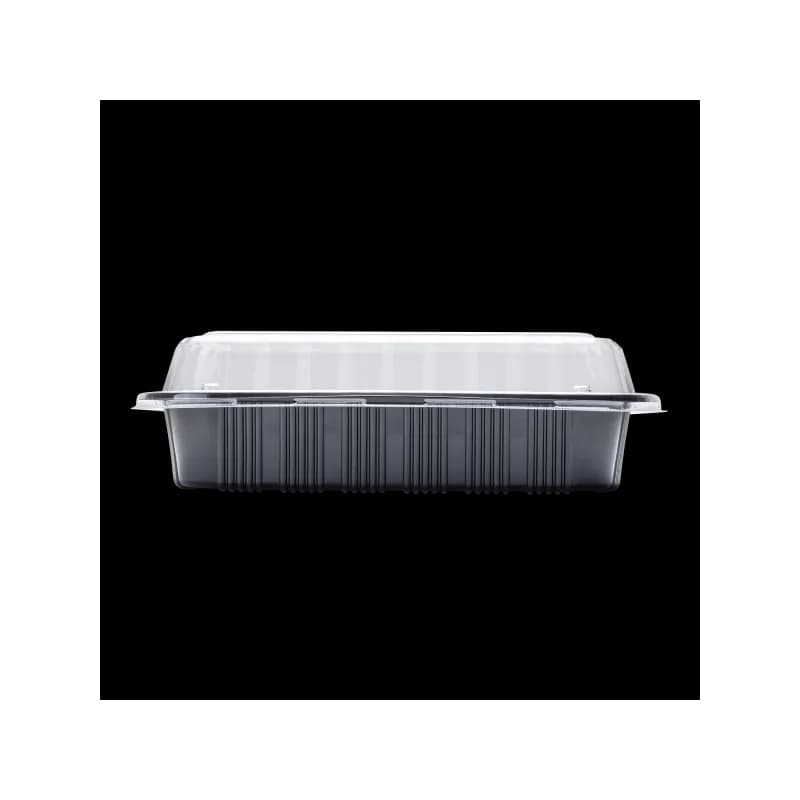 Half Rib Take-Out Container Base & Lid Combo With Dome Lid Black Clear 100/Case