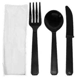 Karat® Cutlery Kit PS Black Heavyweight With White Napkin,Fork,Soup Spoon,Knife 250/Case