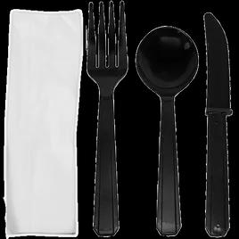 Karat® Cutlery Kit PS Black Heavyweight With White Napkin,Fork,Soup Spoon,Knife 250/Case