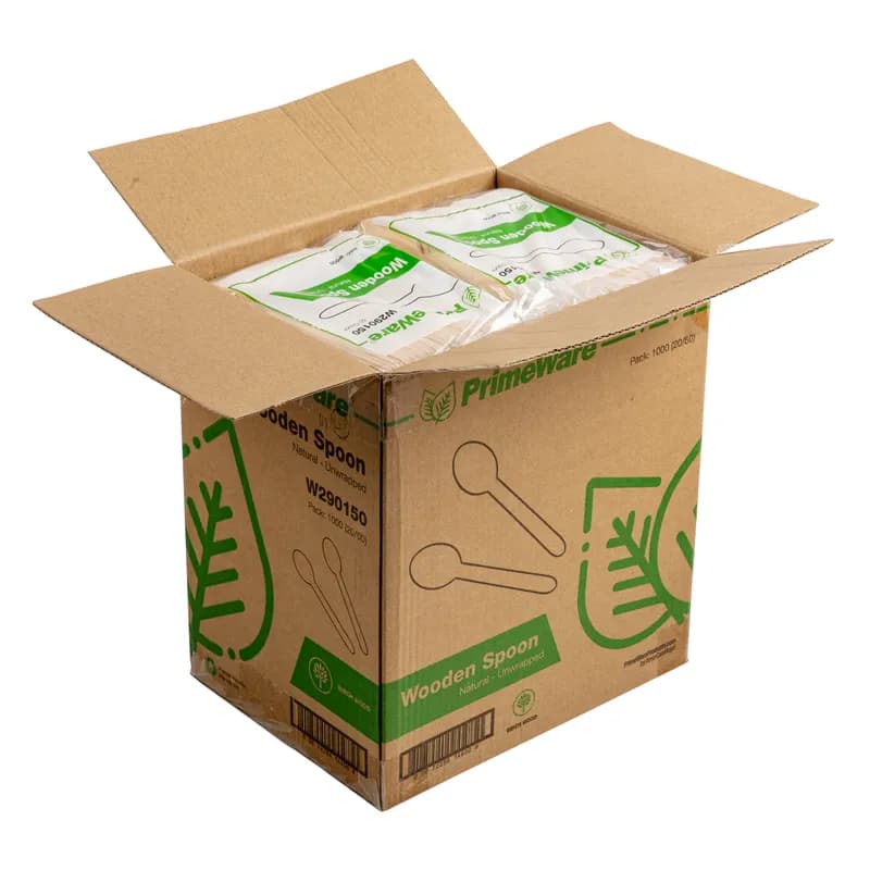 PrimeWare® Spoon 6.1 IN Wood 50 Count/Pack 20 Packs/Case 1000 Count/Case